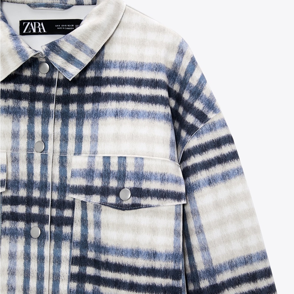 NWT. Zara Faux Suede Check Overshirt. Size XS. - Picture 4 of 8